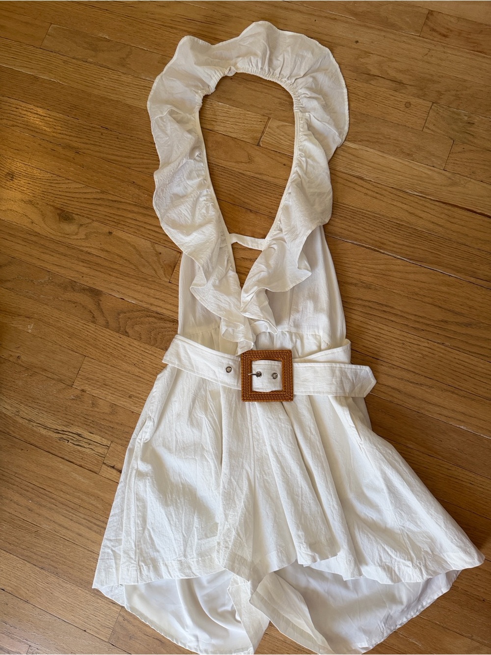 Women’s Cream Ruffle Belted Romper